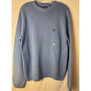 Chaps Mens Crew Neck Pullover Sweater Blue 100% Cotton Knit Classic Logo Medium